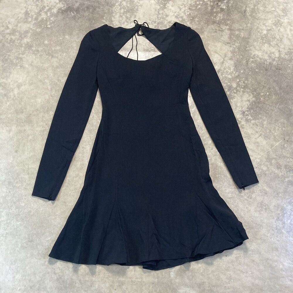 Rachel Zoe Dress Womens 0 Black Mini Cut‎ out Tie Back Long Sleeve Basic